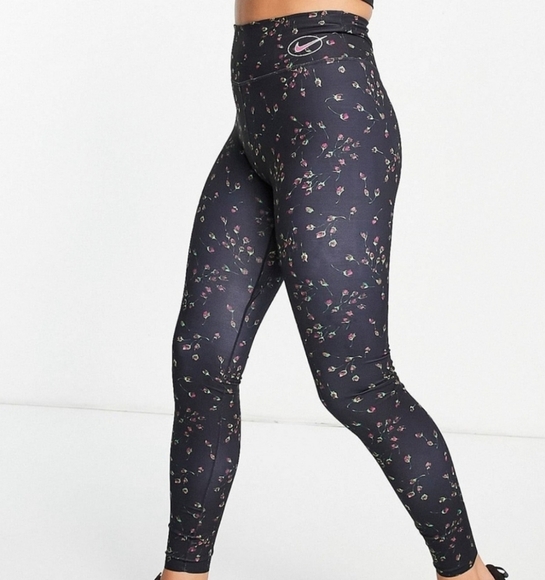 NIKE Women's Dri-FIT One Luxe Black Roses Size XS Full Length Leggings - Picture 1 of 8